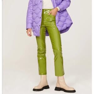 Simon Miller Green Faux Leather Pants Size 28 Shiny Straight Punk Designer $400